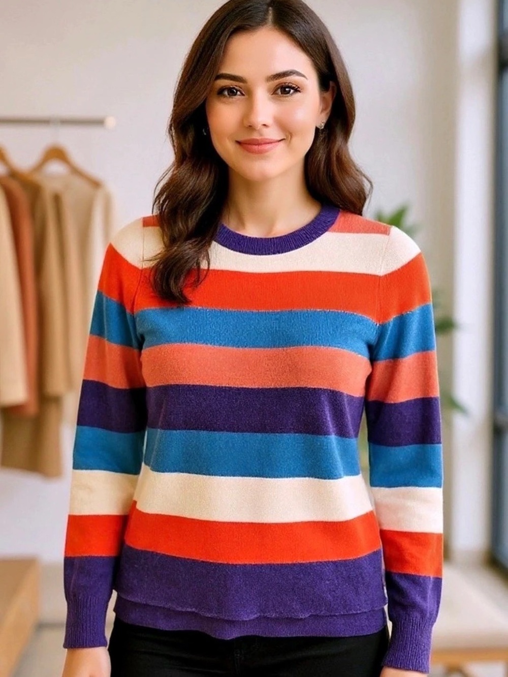Halogen Striped Cashmere Sweater in Purple & Red Size Medium (B5)11